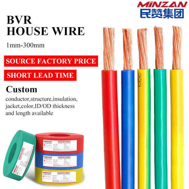 300/300V 450/750V 1mm 1.5mm 2.5mm 4mm 6mm 10mm 16mm 25mm Single Core Copper Pvc House Bv Bvr Electrical Cable Wire Building Wire