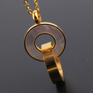 Fashionable Stainless Steel 18K Gold Double <b>Ring</b> Shell Pendant <b>Necklace</b> Geometric Round Daily Wear Gift Jewelry - Product Image 4