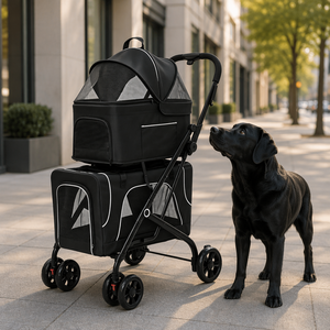 Poussette <span class=keywords><strong>pour</strong></span> grand <span class=keywords><strong>chien</strong></span> à double compartiment, charge maximale 20 kg, entrée avant et arrière par fermeture éclair, fenêtre <span class=keywords><strong>pour</strong></span> animal de compagnie, usine OEM ODM - Product Image 1