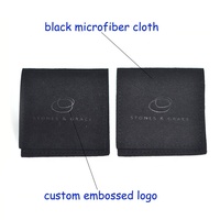 Pochette de luxe en microfibre noire, mini, petite, à rabat, avec logo gaufré, pour bijoux, perles, bagues, cadeaux