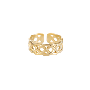 Bague en acier inoxydable tissée éternelle personnalisée pour femmes avec des ouvertures géométriques et des lignes croisées NS803054 - Product Image 4