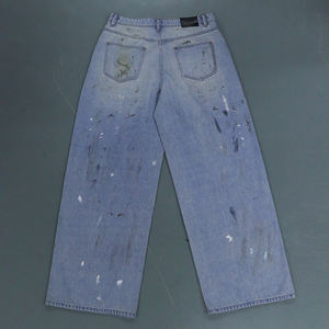 MC BUILD Moda Diseñador <span class=keywords><strong>de</strong></span> moda Retro Washed Dirty Denim Pantalones Selvedge Distressed Loose Fit Straight Baggy Jeans Hombres - Product Image 3