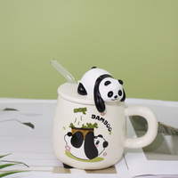 Tasses Panda de dessin animé mignon, tasse en céramique créative de haute qualité avec couvercle et paille pour café, lait. Meilleurs cadeaux pour femmes filles enfants.
