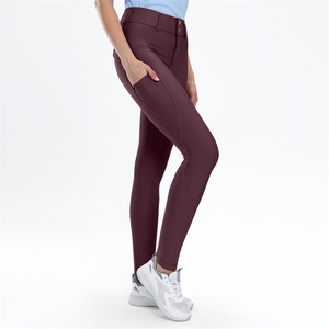 Pantalones de Montar para Mujer Rojos Reciclados de Alta Calidad, Leggings Ecuestres con Bolsillo - Product Image 1