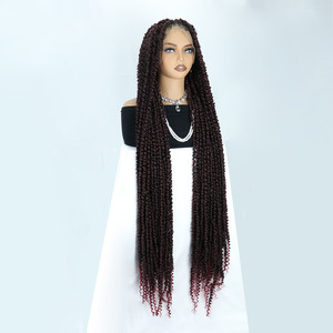 Peluca de trenzas sin nudos <span class=keywords><strong>Etra</strong></span> Long de 46 pulgadas para mujer, trenzas de ganchillo con doble encaje completo, rastas sintéticas negras, color maíz y burdeos. - Product Image 2