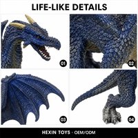 Dragon bleu en PVC 16x6.8x10CM avec ailes, sculpture de dragon en résine peinte à la main, idéale pour la décoration de bureau