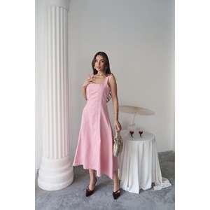 ชุดราตรีผ้าซาตินสีชมพูทรงเอไลน์เปิดหลัง คอเหลี่ยม เอวธรรมชาติ - Product Image 5