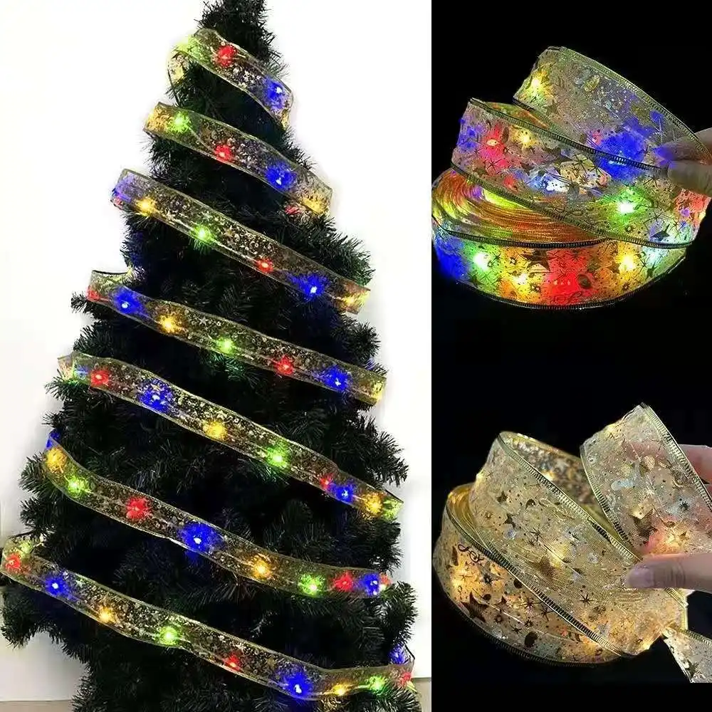 1/2/5m LED Fita Luzes Decoração de Natal Xmas Árvore Ornamentos DIY Lace Arcos Luzes Cordas 2023 Ano Novo Navidad Home Decor