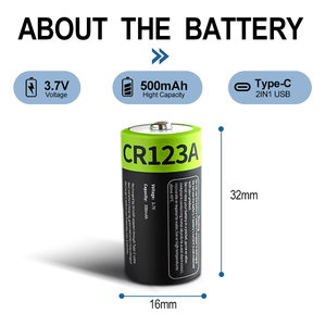 IILEER pas cher prix <span class=keywords><strong>CR123A</strong></span> 1850mWh USB batteries rechargeables type-c port 3.7V 500mAh batterie Li Ion avec câble de charge - Product Image 3