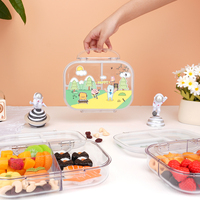 Boîte à lunch de dessin animé scellée, boîte à bento divisée pour fruits, étanche, micro-ondable, chauffable, 3 compartiments, enfants, employés de bureau, étudiants