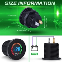 Voltmeter Digital LED Bulat 12V 24V DC, Monitor Baterai Mobil Tahan Air, Pengukur Tegangan Volt Panel untuk Kapal Laut RV