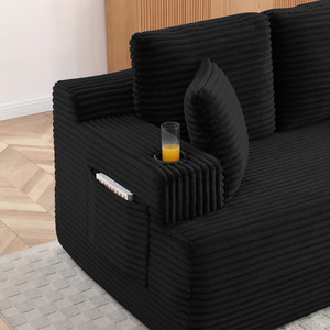 Boneless <b>Sofa</b> <b>Bed</b> Set 2 Pillows Corduroy Fabric 3 Seater Modern Memory Foam Cup Holder Side Pocket Upholstered Floor Easy - Product Image 5