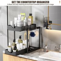 Organiseurs coulissants à 2 niveaux sous l'évier, organisateur de rangement en plastique pour la maison, organisateur coulissant sous l'armoire avec crochets