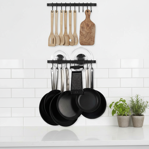 Organisateur <span class=keywords><strong>mural</strong></span> de cuisine 17 pouces pour ustensiles, casseroles et poêles, avec 10 crochets en fer noir, support de couvercles, lot de 2 outils - Product Image 2
