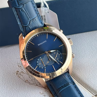 Montre à Quartz de luxe pour hommes, boîtier en acier inoxydable or Rose, Texture Crocodile, cuir véritable, montre-bracelet quotidienne MS bleue