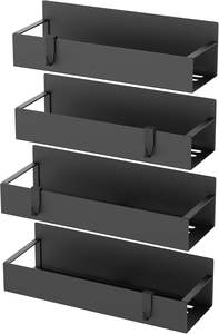 HuggieGems Étagère magnétique pliable en métal, lot de 4, pour rangement d'épices, organisateur pour réfrigérateur et four, noir - Product Image 5