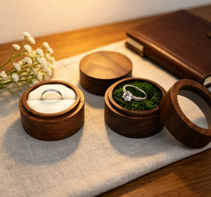 Cajas de Joyería de Madera de Nogal Negro Personalizadas al por Mayor para Anillos, Collares, Almacenamiento de Compromisos, Empaque, Hermosa Caja de Boda - Product Image 6