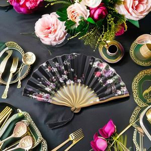 Elegante Abanico Plegable de Seda Color Bambú Natural, con Diseño Floral Clásico Tradicional, para Decoración de Bodas, Hogar u Oficina, con Grabado Personalizado - Product Image 4