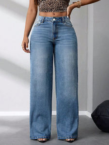 <span class=keywords><strong>Pantaloni</strong></span> da Donna Vintage in Denim a Gamba Dritta di Alta Qualità XL a Vita Alta Larghi Elasticizzati Look Invernale Casual Comodi <span class=keywords><strong>con</strong></span> Tasche - Product Image 2