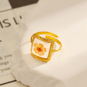 Stainless Steel <b>Ring</b> 18k Gold Plated <b>Titanium</b> Steel Square Flower Inlay Women's Fashion Jewelry Gift - Product Image 3