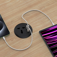 Enchufe USB Redondo de 80 mm con 2 Puertos USB-A y 1 Puerto USB-C para EE. UU./UE/Reino Unido/Australia/Francia, Corriente Nominal de 10 A, para Muebles de Oficina y Hogar