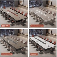 Table de conférence de bureau HYZ-258X en bambou pour 18 personnes, longue, de luxe léger, haut de gamme, avec chaises épaissies, pour réunions et réceptions