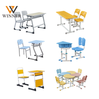 Ensemble de bureaux et de chaises réglables en plastique moderne et durable, collection mobile pour salles de classe scolaires