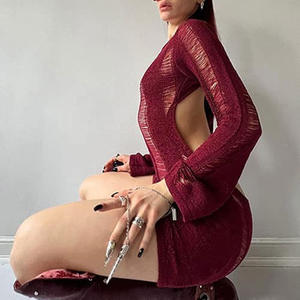 <span class=keywords><strong>Robe</strong></span> dos nu évidée à manches longues Sexy paquet évidé serré <span class=keywords><strong>laine</strong></span> de la hanche <span class=keywords><strong>robe</strong></span> des femmes européennes et américaines - Product Image 4