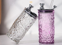 Tasse d'Eau Créative et Tendance en Verre Épais Transparent 350 ml avec Paille, Motif Ours Diamant, pour la Maison