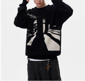 ODM y OEM personalizado al por mayor americano Vintage impreso suéter hombres suelto Casual cuello redondo suéter Top - Product Image 2