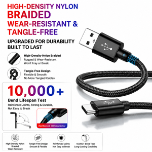 Cable USB-A a USB-C LUNG KAY 3A, Carga Rápida, Cable de Sincronización de Datos de 480 Mbps con Trenzado de Nailon Resistente para Alimentación de Teléfonos Inteligentes - Product Image 2