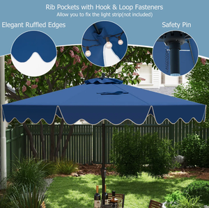 Modern Ekstra Büyük UV Koruyucu Rüzgar Geçirmez Veranda Şemsiyesi Açık Hava Şemsiyesi Havuz Kenarı Yuvarlak Mavi Krank Kolu Eğimli - Product Image 3