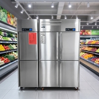 Réfrigérateur Commercial à Boissons 6 Portes en Acier Inoxydable, Congélateur Vertical Grande Capacité, Présentoir à Boissons à Commande Mécanique Directe