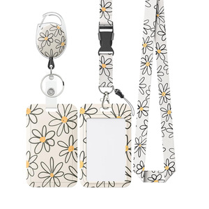 Oval-shaped card holder with back <b>clip</b>, double-sided UV printed flower pattern, easy-pull <b>buckle</b>, lanyard set, wholesale, - Product Image 1