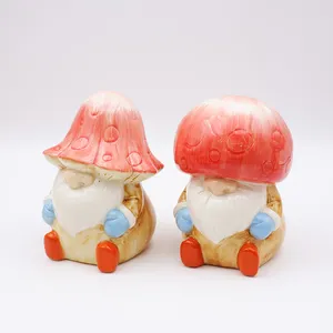 OEM Custom new christmas home decor cute 3d figure statue ceramic mushroom gnome figurine ornaments gift