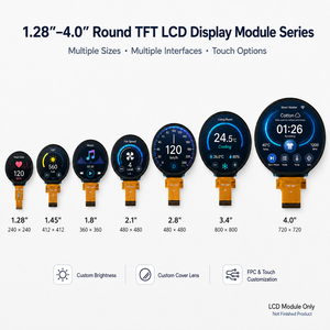 Module d'affichage LCD TFT rond de 1,28 1,45 1,8 2,1 2,8 3,4 4,0 pouces 480x480 720x720 MIPI RGB SPI QSPI avec option tactile capacitive - Product Image 2