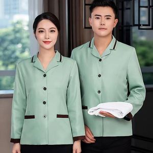 Hotel Cleaning Uniform Short Sleeve Blue Unisex Moisture Wicking Housekeeping Staff Workwear - Product Image 3