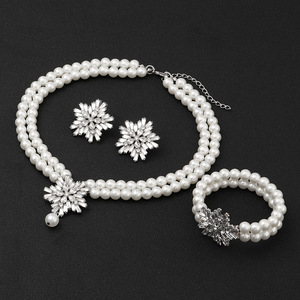 HLC Handmade Rhinestones Crystals Bridal Jewelry Set Wedding Necklace <strong>Earrings</strong> with Pearls Party Jewelry Sets for <strong>Bride</strong> Boutique - Product Image 1