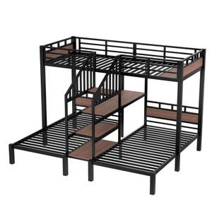 Litera metálica doble sobre individual con escalera resistente hasta el suelo, literas de acero de alta resistencia para niños y adultos - Product Image 4