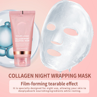 Masque de nuit au collagène, masque exfoliant, hydratant, éclaircissant, lissant, raffermissant, soin de la peau avec pinceau