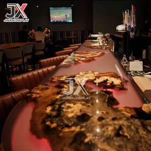 مصنع مخصص راتنجات الإيبوكسي مستطيلة بإضاءة ليد طاولة نهر أثاث متجر بار قهوة مطعم تصميم طاولة عرض التجزئة - Product Image 6