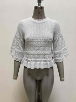 Haut à volants Bella, vêtements en tricot pour femmes, fabrication OEM et ODM, manches mi-longues, haut en tricot à volants de haute qualité
