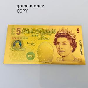 英国道具货币 5 英镑金箔纸币 24K 塑料镀金游戏币 - Product Image 1