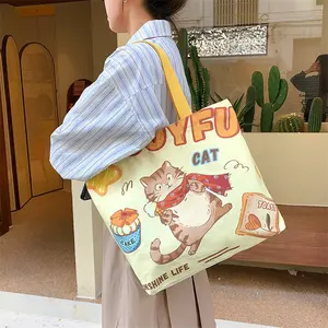 Kore en çok satan alışveriş çantası kadın kız karikatür moda hayvanlar baskı sürdürülebilir tuval omuzdan askili çanta