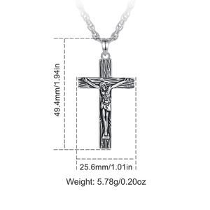 Collar con Colgante <span class=keywords><strong>de</strong></span> Cruz Crucifijo <span class=keywords><strong>de</strong></span> Cobre Plateado Estilo Vintage, Joyería Religiosa Devocional para Hombre, Venta al Por Mayor - Product Image 2