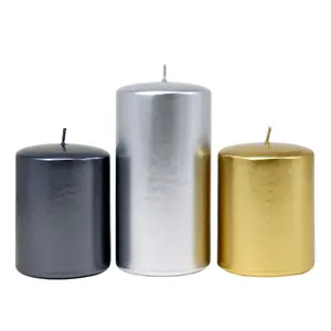 Paraffin Wax Candle Pillar OEM Factory Custom Gold Silver Pillar Candles Unscented 3"x3" 3"x4" 3"x6"