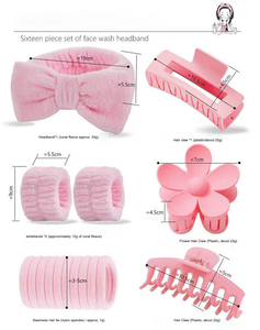 Модный набор для умывания из фланели с повязкой на голову, браслетами и заколками для волос — стильный женский подарочный набор из 16 предметов для свадьбы - Product Image 4