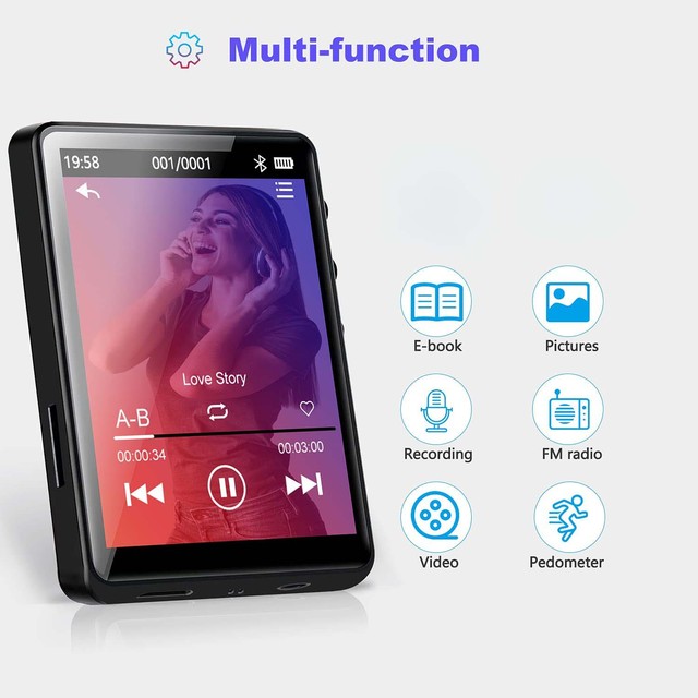 64GB Wireless HiFi Lossless Sound Sports Jogging MP3 Music Player Supported up to 128GB TF Card