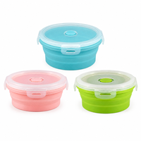 Boîte à lunch en silicone pliable ronde de petite taille, compatible micro-ondes, avec couvercle verrouillable, pour la préparation des repas et les voyages
