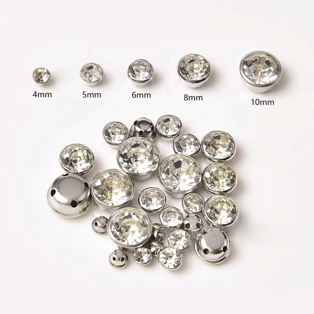 4-10mm berlian imitasi bulat dengan cakar perak dijahit pada batu kristal untuk gaun pernikahan sepatu tas aksesoris